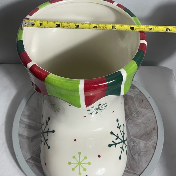 Large Ceramic Christmas Boot Vase Planter Snowflake Red Green 10” Tall - Picture 3 of 6